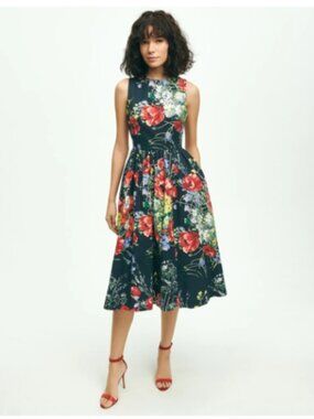 Stretch Cotton Dobby Flare Dress